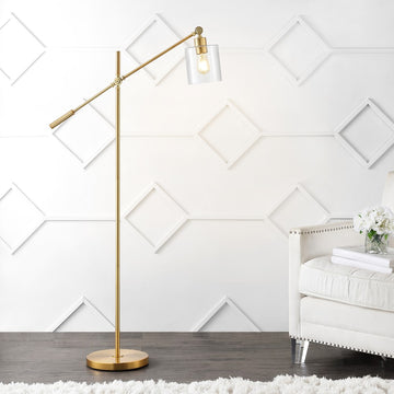 Kathryn Classic 60" Iron/Seeded Glass Adjustable Head Modern LED Floor Lamp - JONATHAN Y